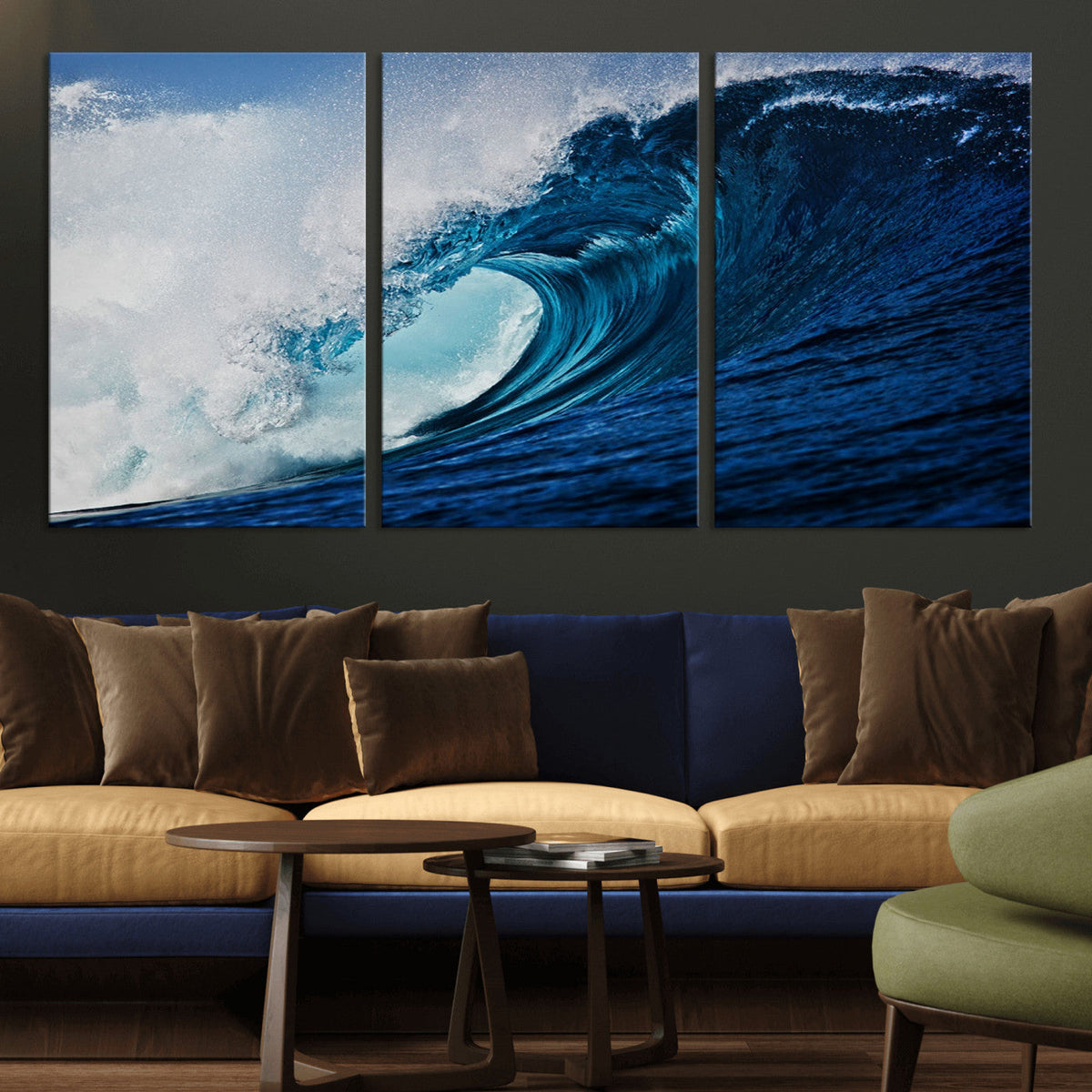Ocean Wave at Sunset Canvas Art, Large Wall Print of Vibrant Water Waves