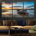 Small Boat At The Beach Sunset Wall Art, Boat Sunset Wall Art Canvas Print
