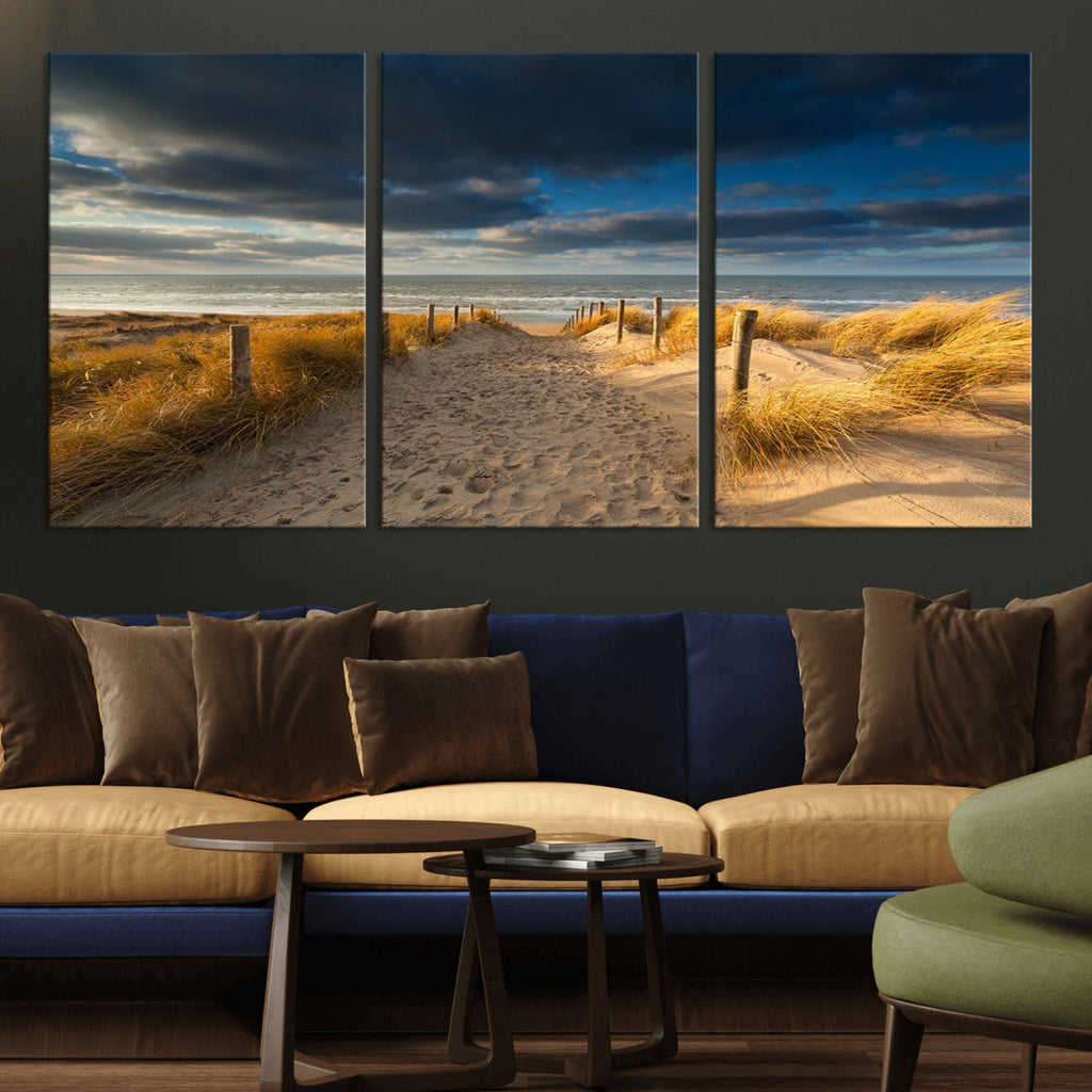 Ocean Beach Dark Clouds Wall Art Canvas Print