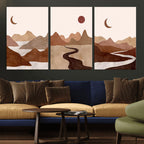 Boho Wall Art Canvas Print Set | Mid-Century Bohemian Wall Artwork, Boho Neutral