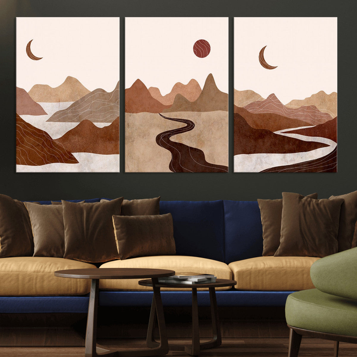 Boho Wall Art Canvas Print Set | Mid-Century Bohemian Wall Artwork, Boho Neutral