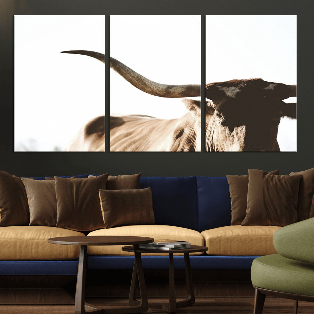 Texas Longhorn Wall Art Canvas Print, 3-Panel