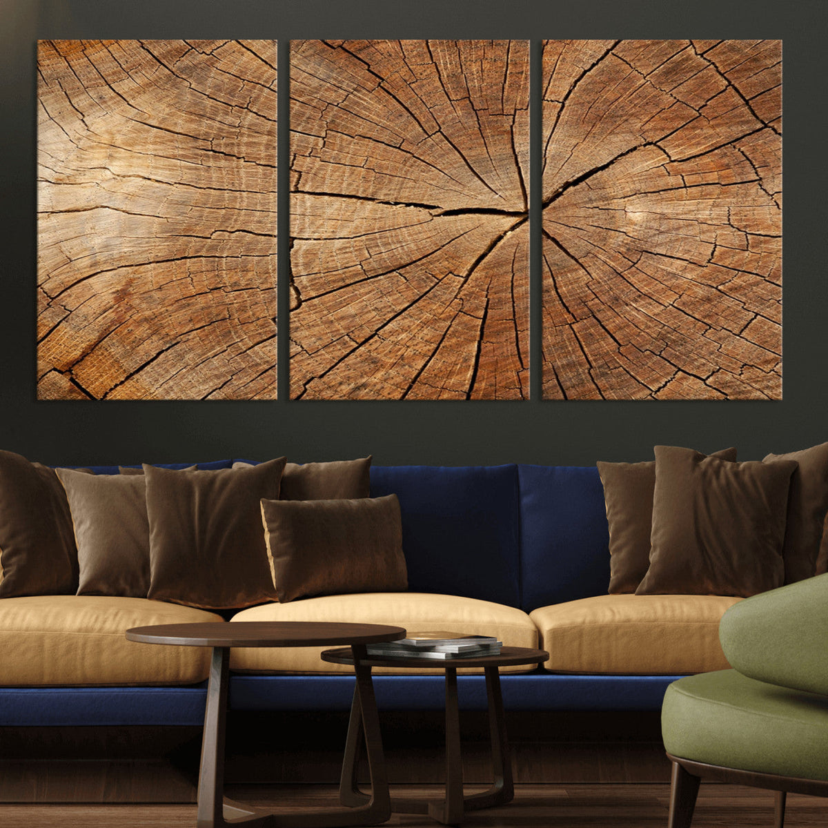 Tree Ring Canvas Art, Rustic Wood Grain Wall Art, Tree Slice Decor for Modern Homes