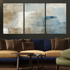Abstract Blue and Beige Wall Art, Modern Minimalist Canvas Print Set