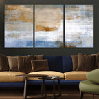 Blue Multi Panel Abstract Wall Art Canvas, Abstract Blue and Gold Canvas Print