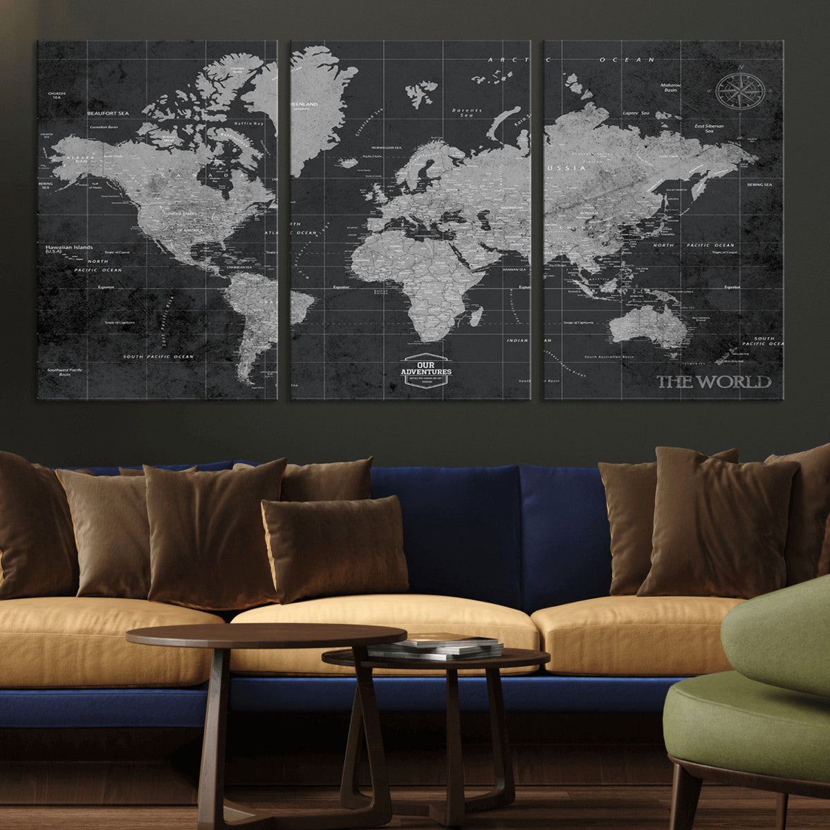 World Map Canvas Print, Detailed Map of the World Wall Art for Home or Office