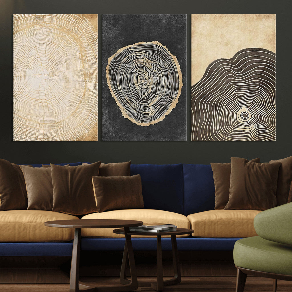 Tree Rings Canvas Wall Art Print, Minimalist Natural History in Modern Decor