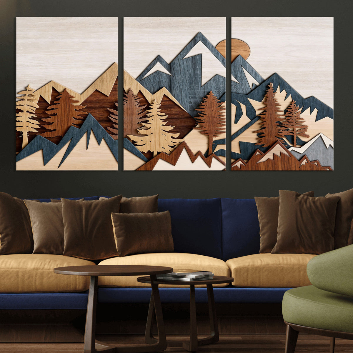 Rustic Abstract Wood Panel Effect Canvas | Mountain Range Top Wood Wall Art Canvas Print