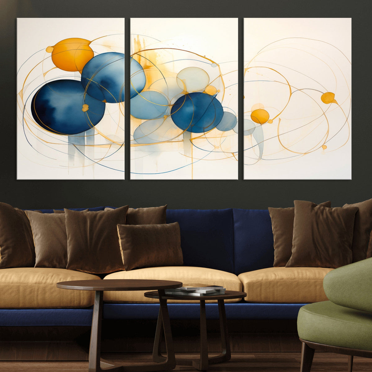 Geometric Blue Orange Abstract Wall Art Canvas, Geometric Blue Orange Canvas Print