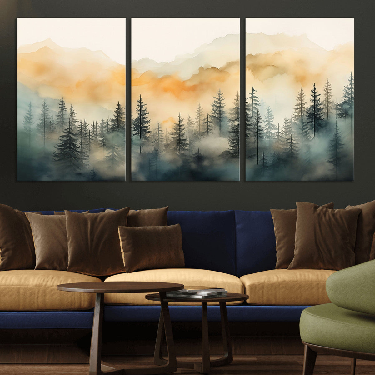 Abstract Forest Print | Mountain Wall Art | Autumn Landscape Canvas Print