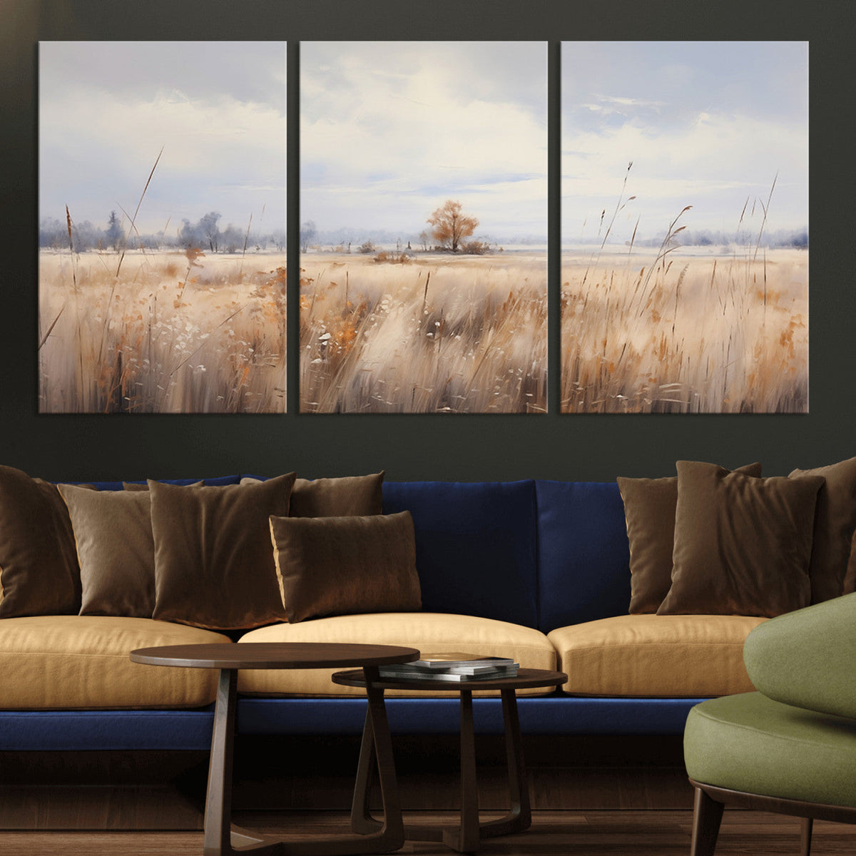 Golden Fields Wall Art Print Canvas | Serene Minimalist Landscape for Farmhouse Decor