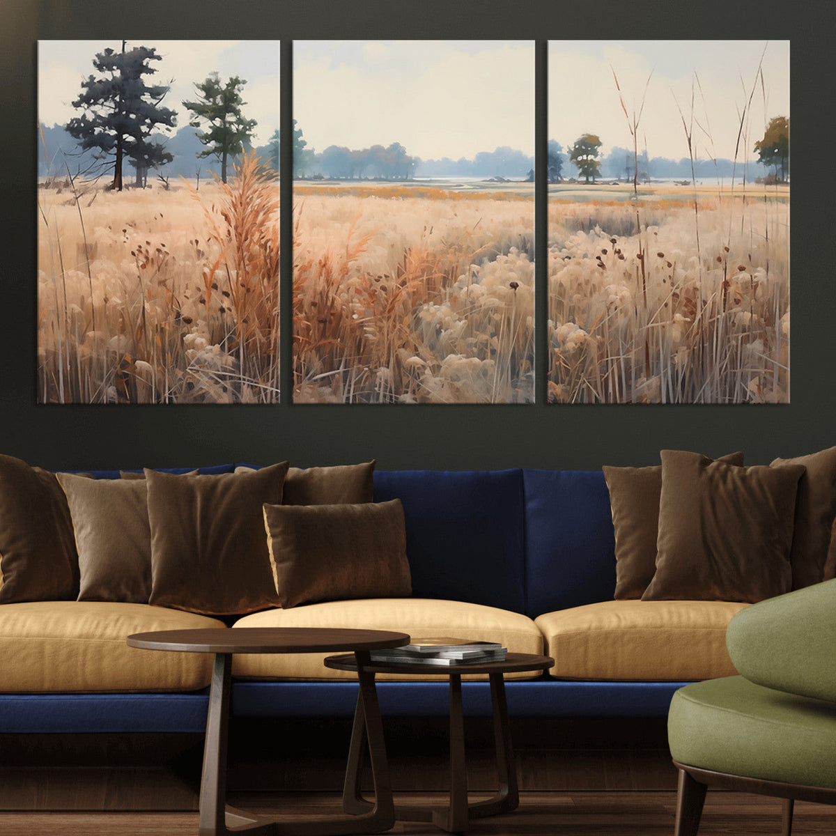 Golden Fields Canvas Wall Art Print | Serene Minimalist Landscape for Modern Decor