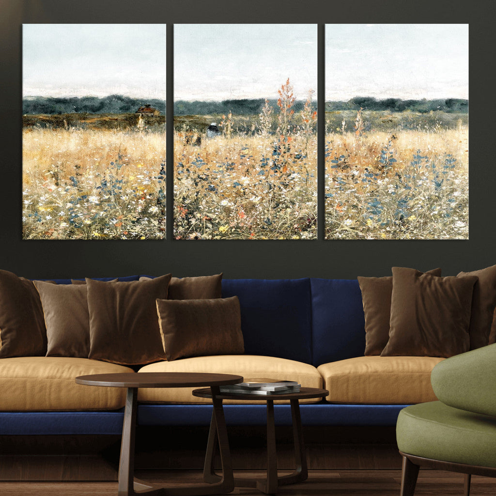 Wildflower Field Wall Art Canvas | Nature-Inspired Landscape Canvas Print for Living Room or Office