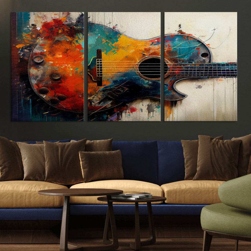 Abstract Guitar Wall Art Canvas | Vibrant Music-Inspired Art for Living Room or Studio