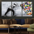 Banksy Art Behind the Curtain Street Wall Art Canvas Print | Urban Graffiti Style Wall Decor
