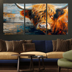 Highland Cow Abstract Canvas Wall Art, Bold Farmhouse Decor