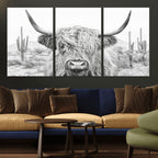 Rustic Charm, Cow Longhorn Black White Bighorn Wall Art