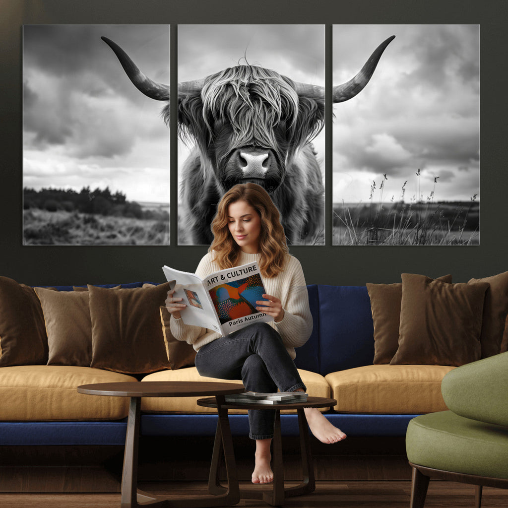 Scottish Cow Wall Art Canvas Print, Longhorn Wall Art