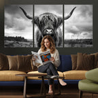 Scottish Cow Wall Art Canvas Print, Longhorn Wall Art