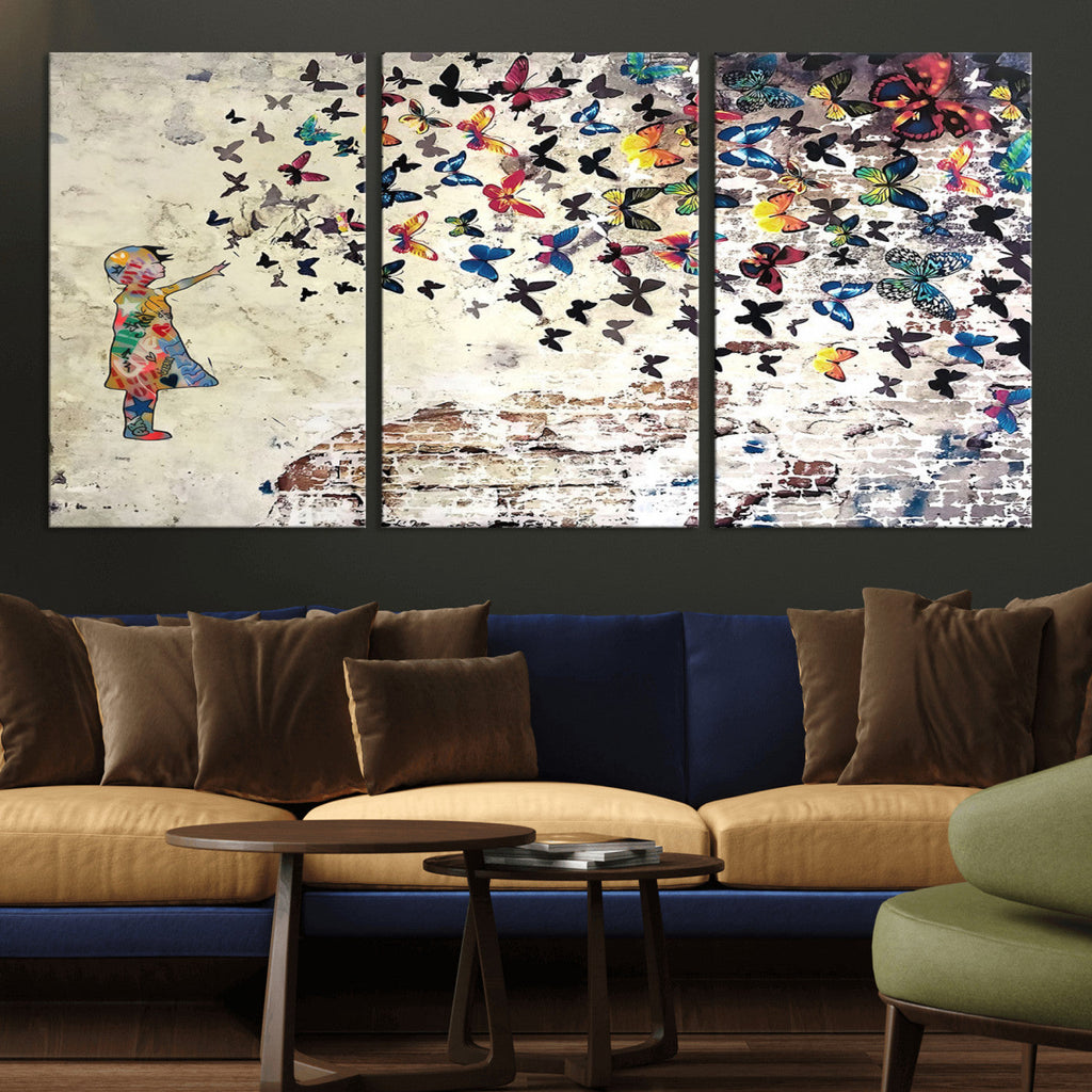 Banksy Wall Art - Banksy Girl Butterfly Graffiti Wall Art