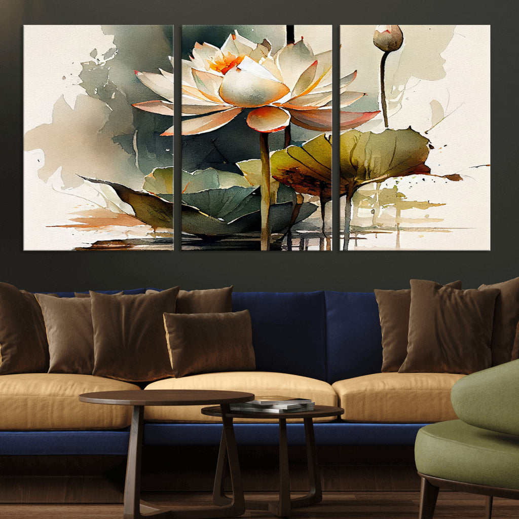 Lotus Flower Watercolor Canvas Print | A Symbol of Serenity and Growth in Soft Watercolors