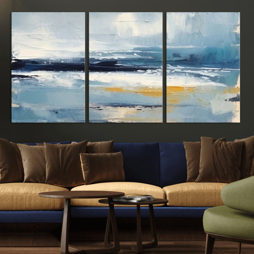 Abstract Ocean Canvas Wall Art - Coastal Blue and Gold