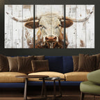 Rustic Longhorn Bull Wall Art Canvas Set
