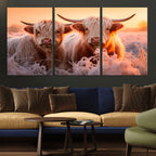 Highland Cows at Sunrise Wall Art Canvas Set