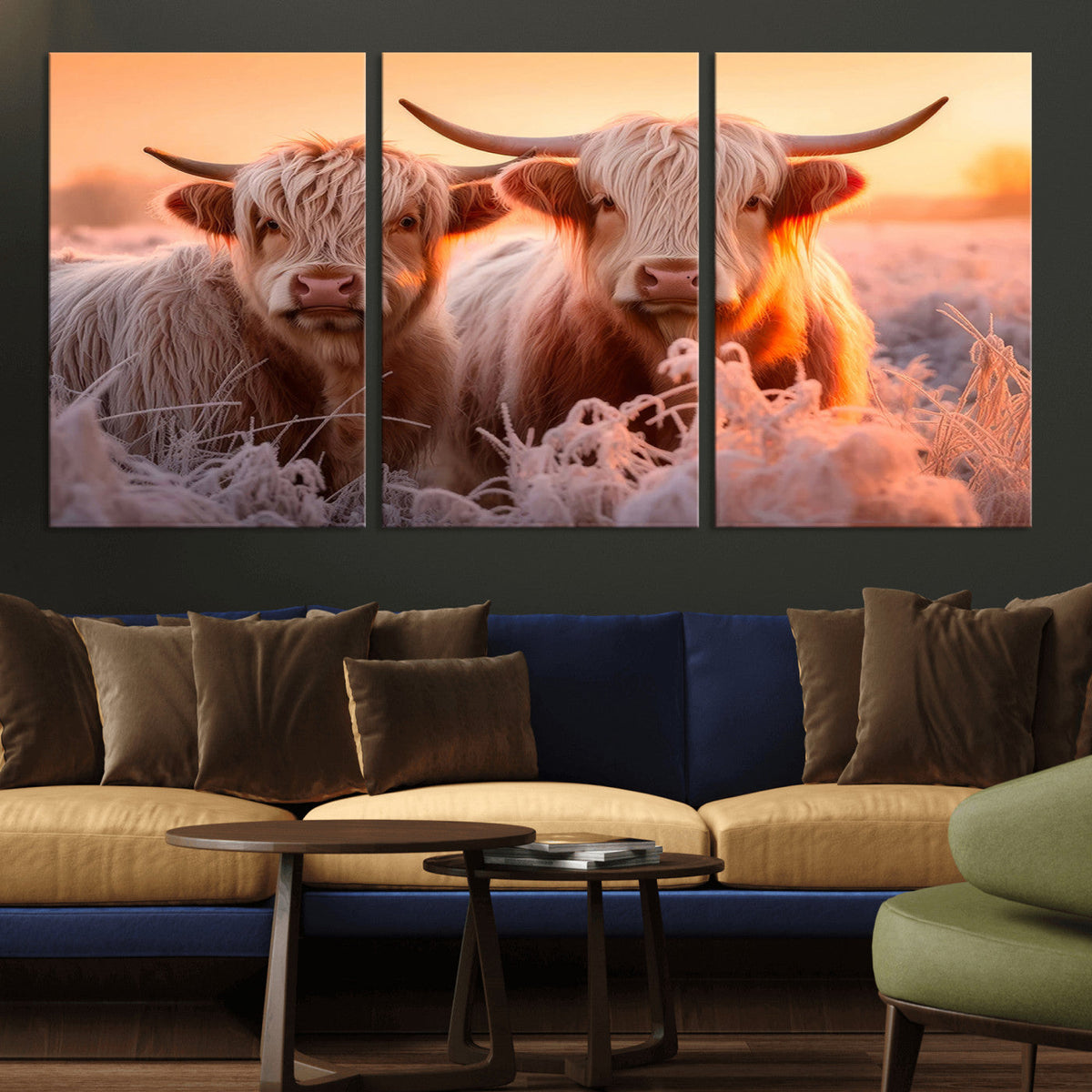 Highland Cows at Sunrise Wall Art Canvas Set