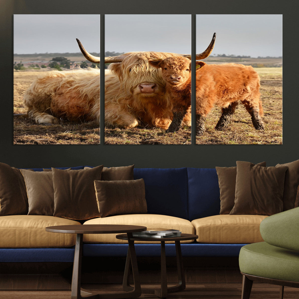 Highland Cow Canvas Wall Art Animal Print for Farm House Decor