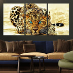 Blue-Eyed Leopard Canvas Wall Art, Framed Animal Print, Fierce and Bold Decor for Living Rooms