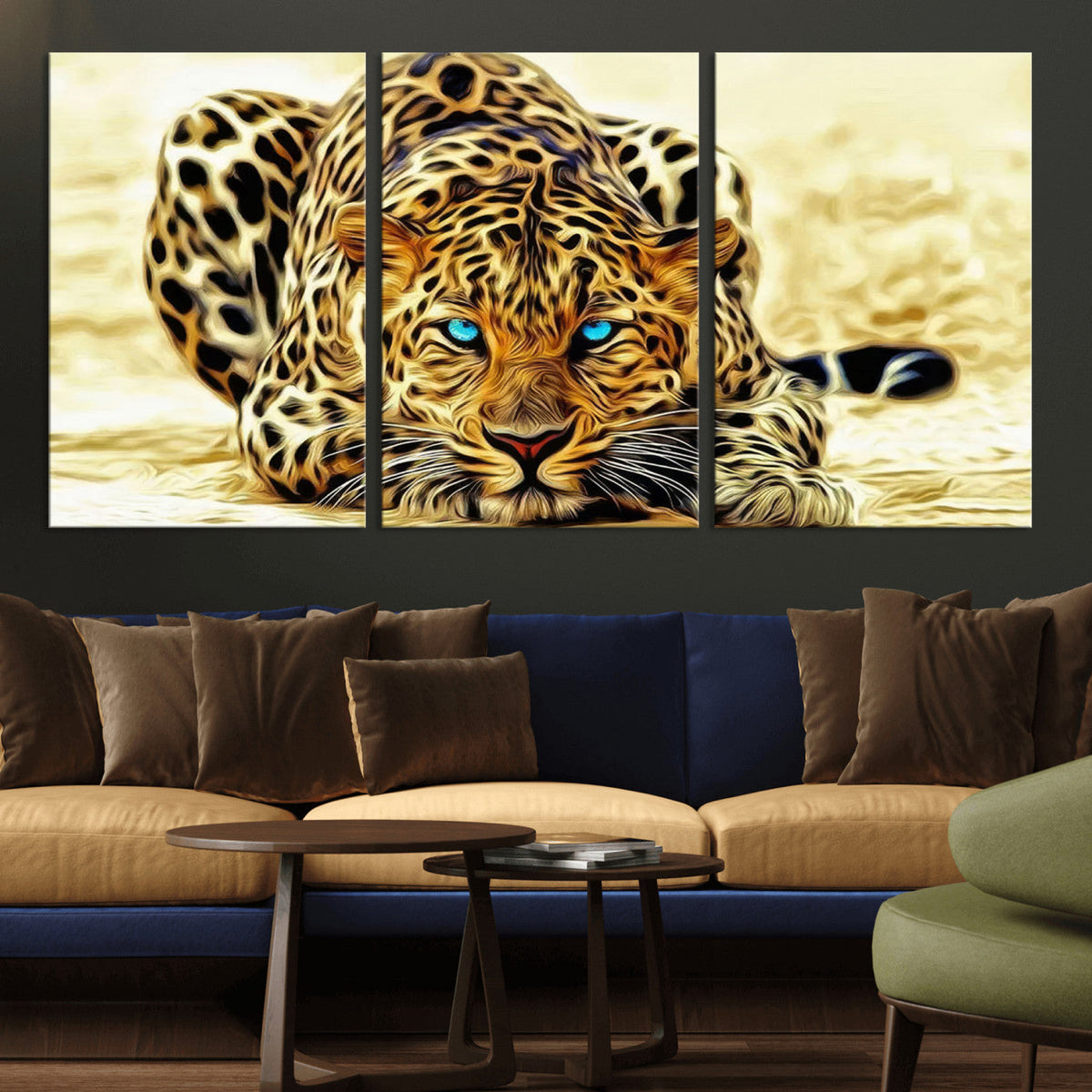 Blue-Eyed Leopard Canvas Wall Art, Framed Animal Print, Fierce and Bold Decor for Living Rooms