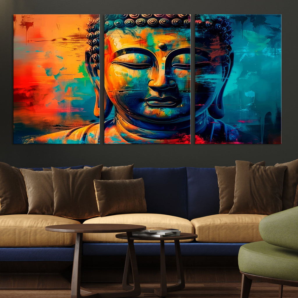 Colorful Buddha Wall Art | Framed Abstract Portrait Canvas