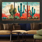 Colorful Cacti Wall Art | Framed Vibrant Succulent Canvas