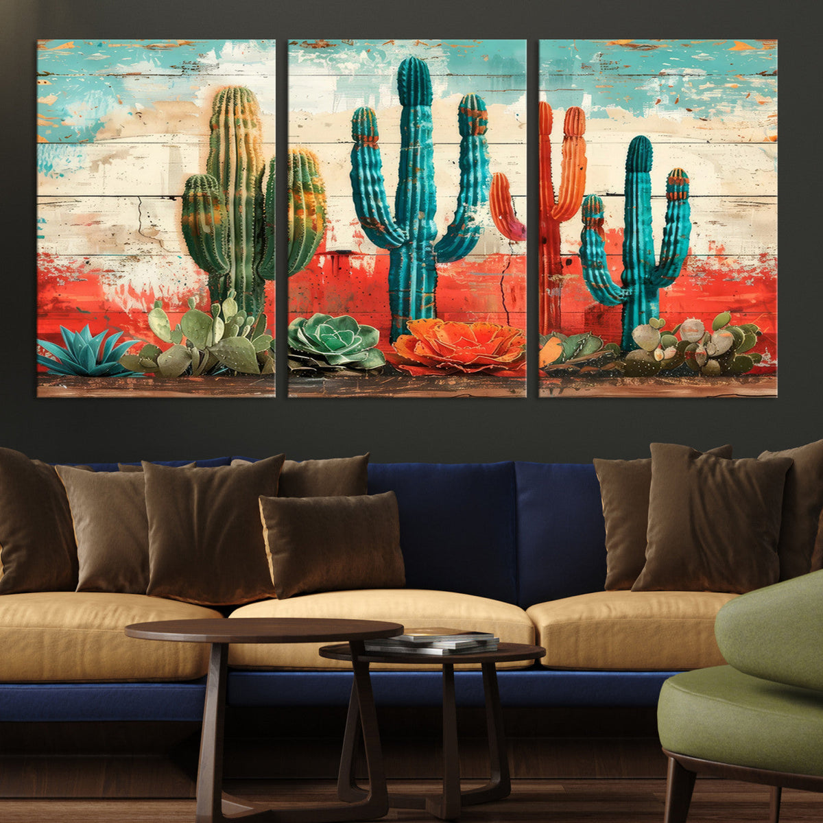 Colorful Cacti Wall Art | Framed Vibrant Succulent Canvas