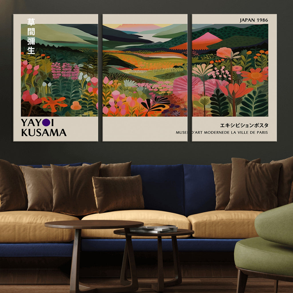 Yayoi Kusama Abstract Print, Vibrant Floral Mountain Art