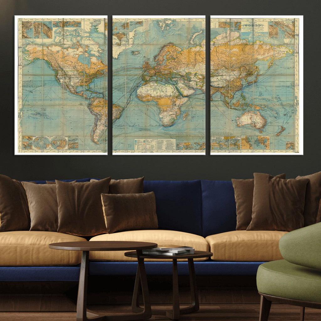 Push Pin World Map Canvas Print | Travel Tracker Wall Art for Couples