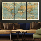 Push Pin World Map Canvas Print | Travel Tracker Wall Art for Couples