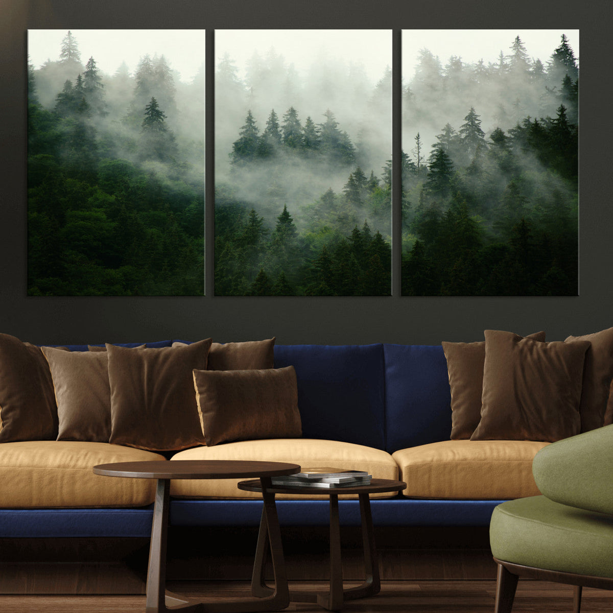 Misty Forest Wall Art | Tranquil Green Woodland Canvas Print