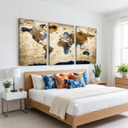 World Map Wall Art | Antique Style Blue and Brown Map Canvas Print