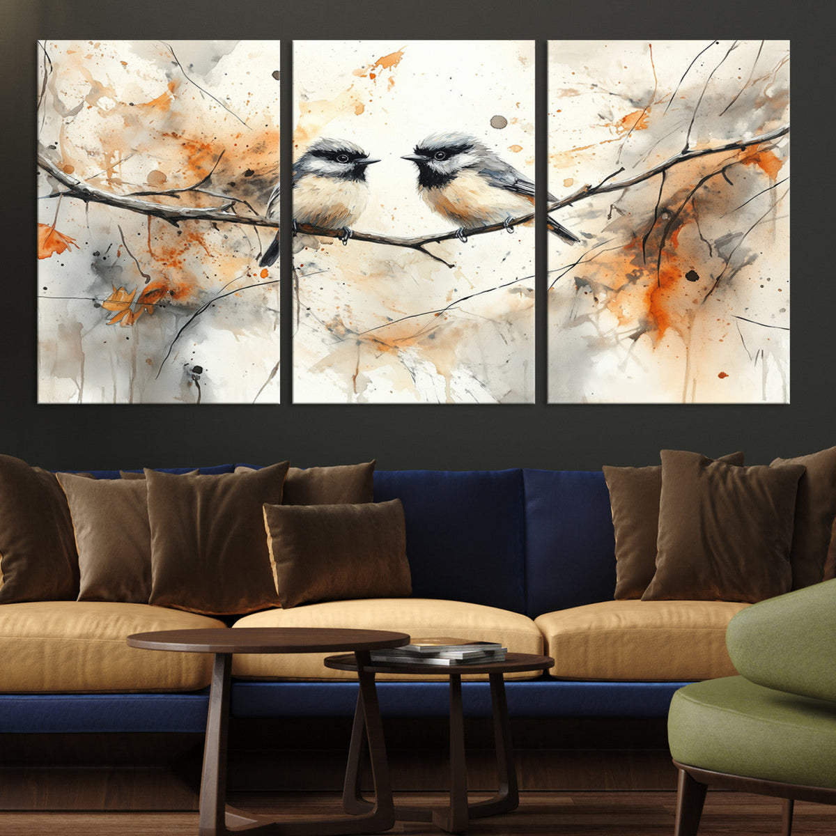 Beautiful Birds Wall Art | Framed Watercolor Branch Canvas