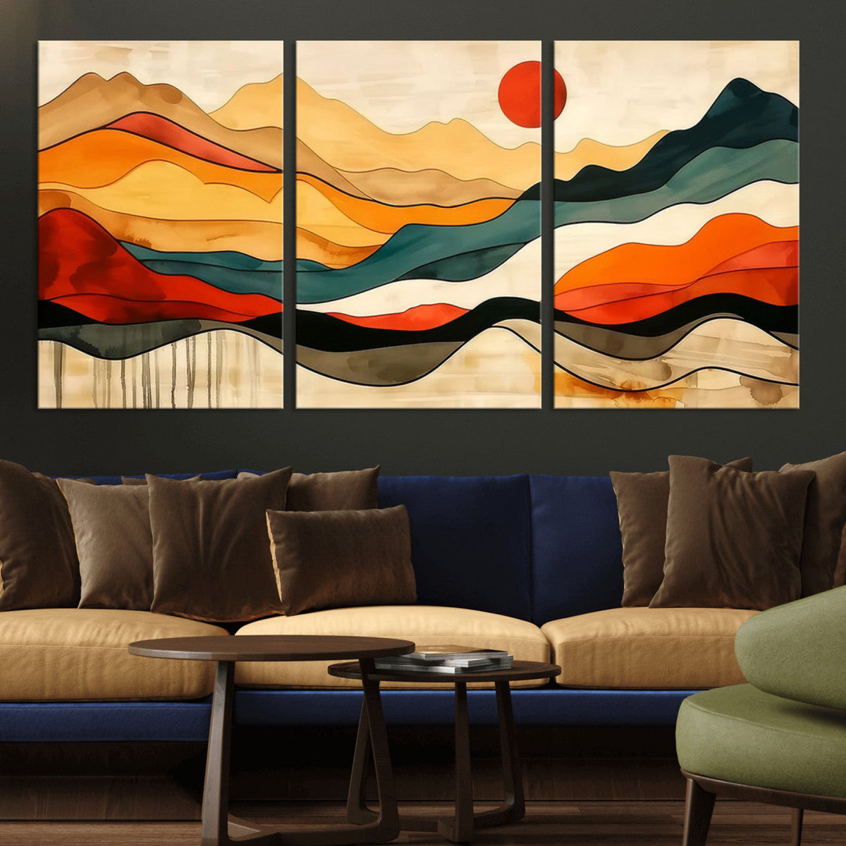 Abstract Mountain Wall Art | Framed Colorful Landscape Canvas
