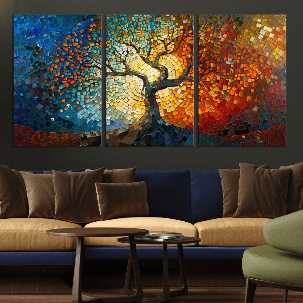 Yggdrasil Tree of Life Mosaic Stained Glass Wall Art Canvas Print