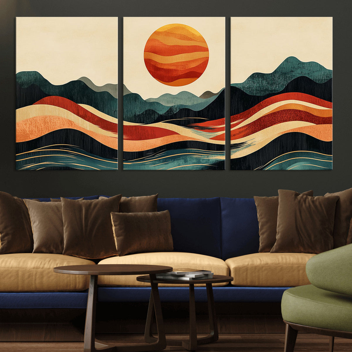 Mountain Triptych Wall Art Canvas Print | Western Boho Pine Tree Nature Print