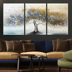 Golden and Silver Tree Wall Art | Framed Elegant Leaves Canvas