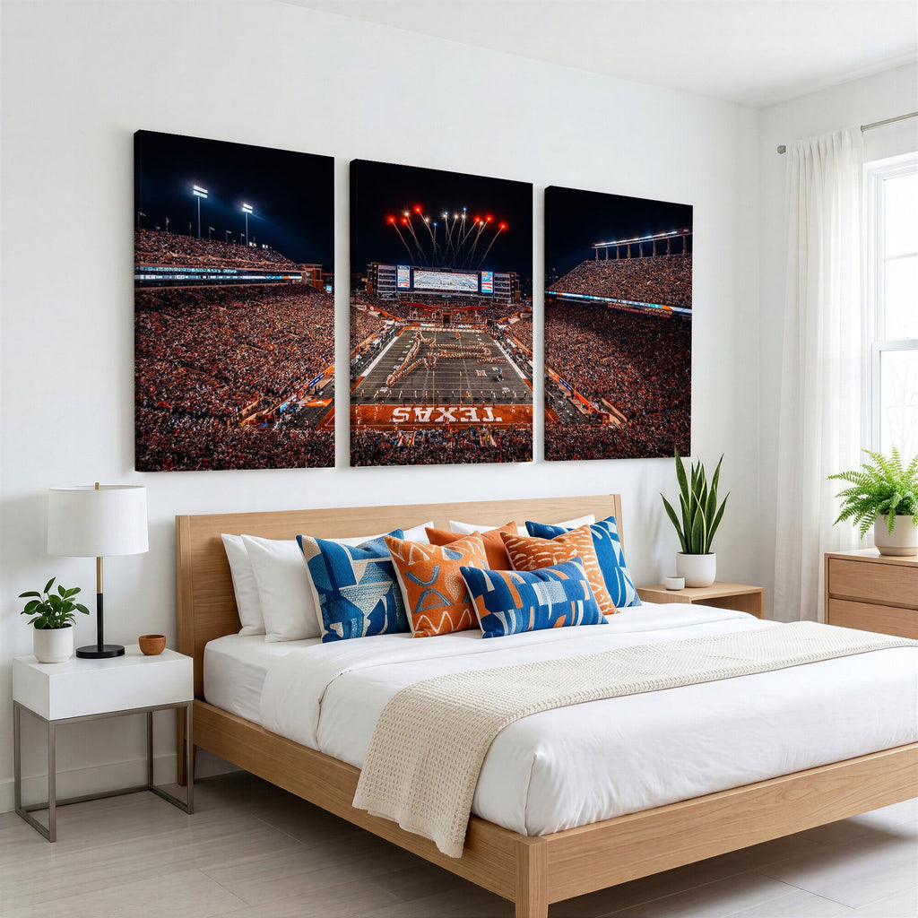 Texas Stadium Night Game Wall Art Canvas Print, Vibrant Football Fireworks Scene