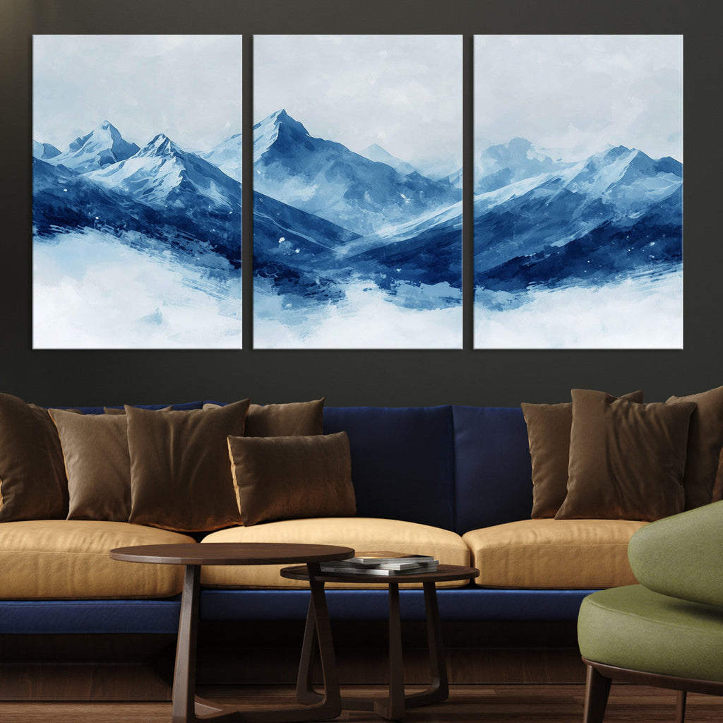 Blue Mountains Wall Art | Framed Snowy Range Canvas Artwork