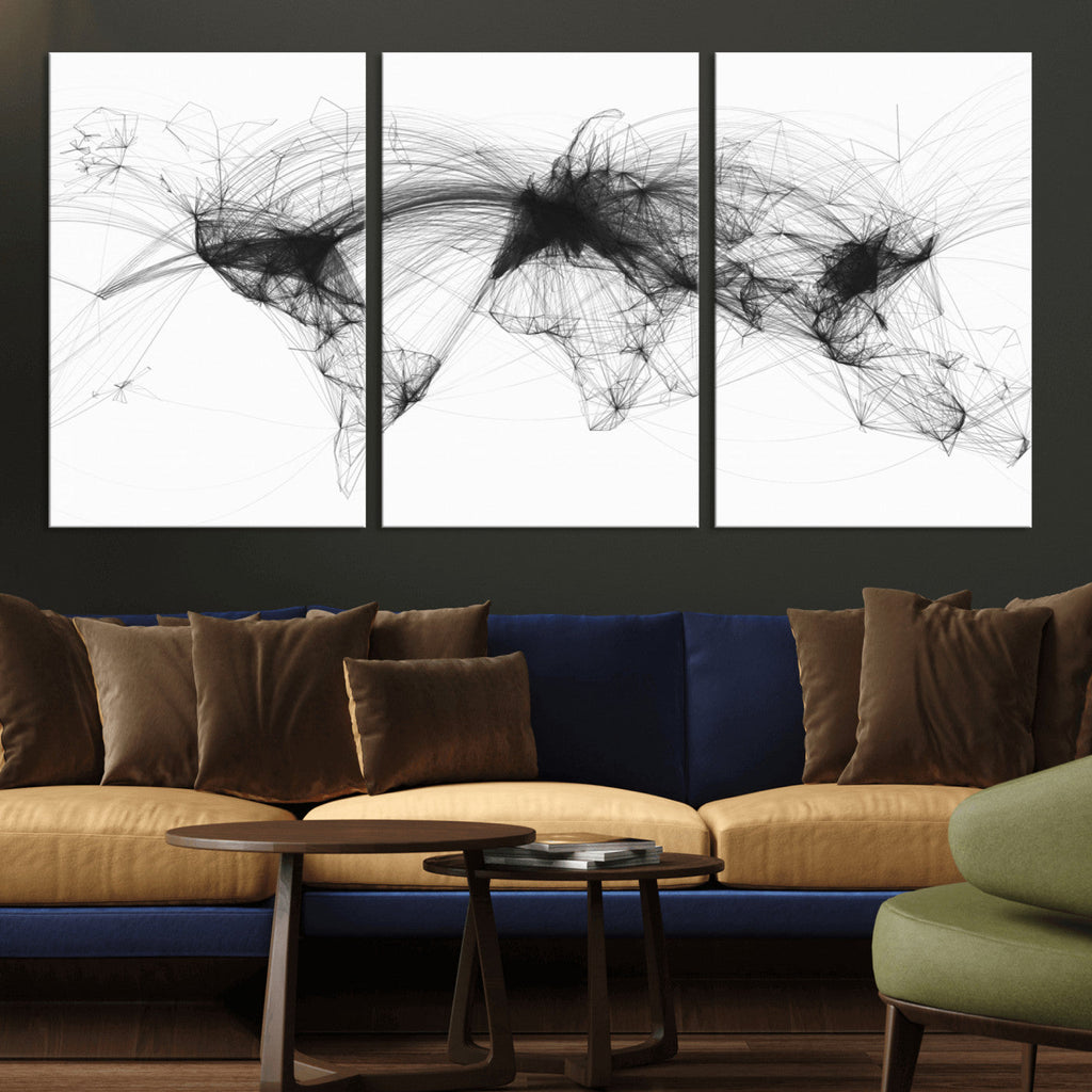 Flight Routes Air Traffic Map Canvas Wall Art, World Flight Routes Print
