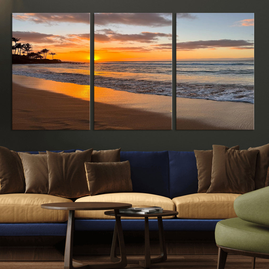 Sunset Wall Art Print - Stunning Beach Sunset Canvas Artwork