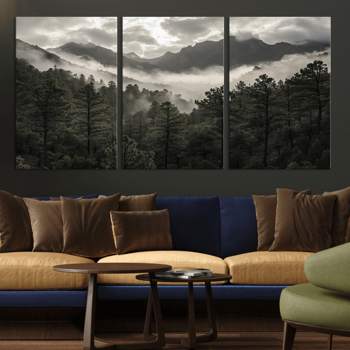 Moody Forest Wall Art | Framed Mountain Fog Canvas Artwork